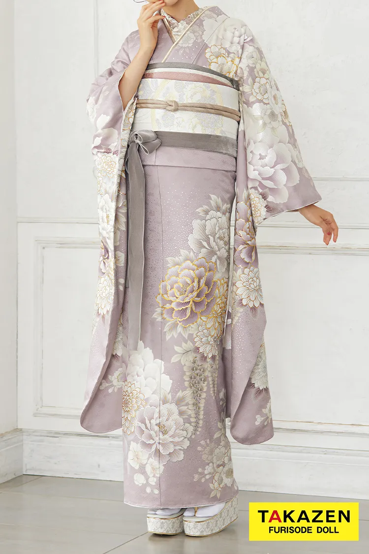 くすみカラー古典 薄い紫/淡色 牡丹柄 淡い色 大人っぽい エレガント