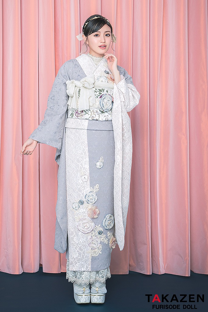 ブルーグレーの蝶花模様♡振袖フルセット 成人式前撮り謝恩会結婚式