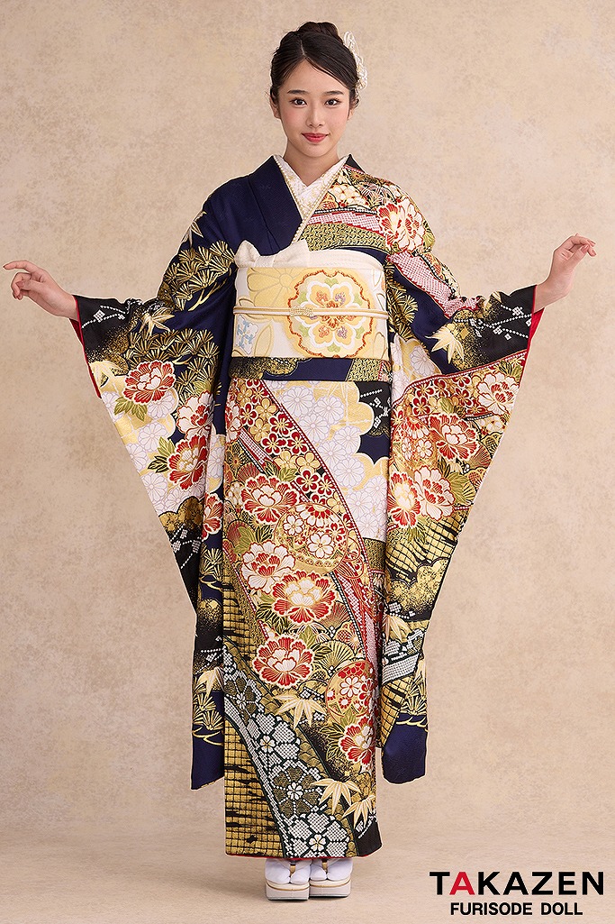 Beautiful Japan ブルー×黒 鳳凰（【振袖・袋帯・長襦袢のセット商品