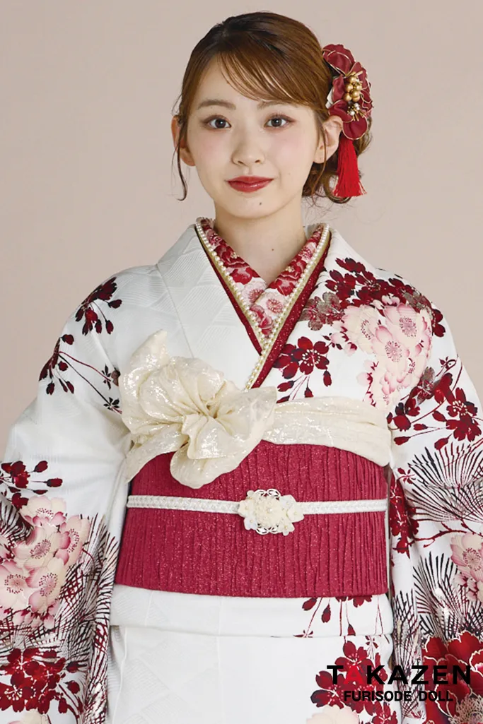 可愛い♡振袖フルセット（7点） 正絹 成人式 白・赤系 可愛い♡振袖