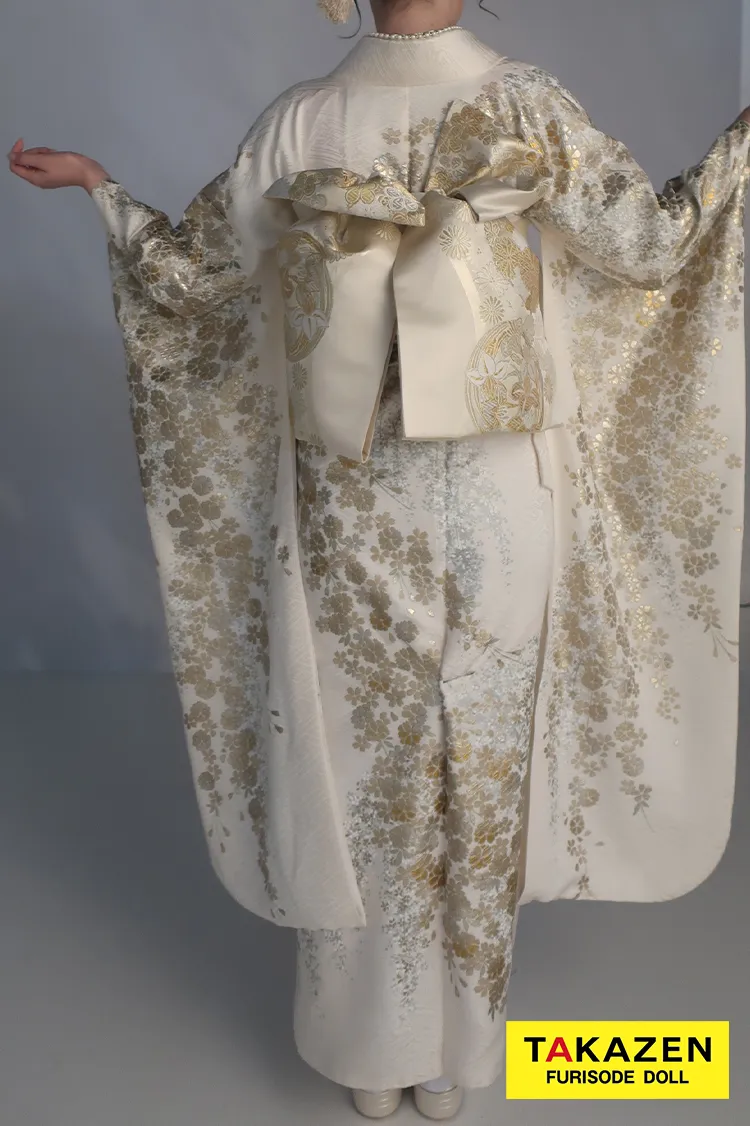 最高級古典柄振袖 関芳/最高級金駒金彩刺繍友禅 白金 桜柄 キラキラ