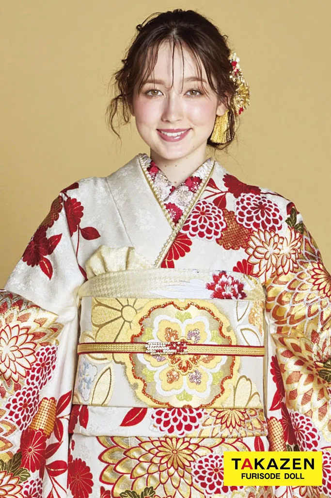 509z26.507y10.帯締め帯揚げ☆ゆめかわ！振袖 古典柄 金駒刺繍 金彩 最