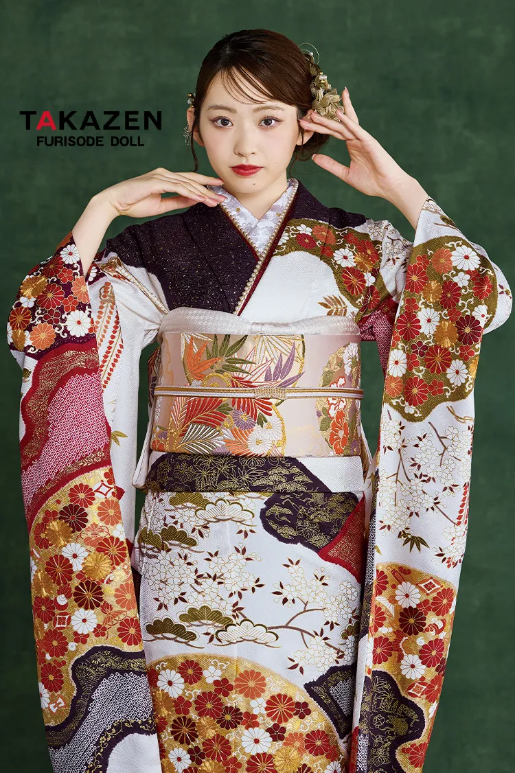 プレミアム古典 青柳/最高級金駒繍絞り手描友禅 白/赤 菊柄 高級振袖