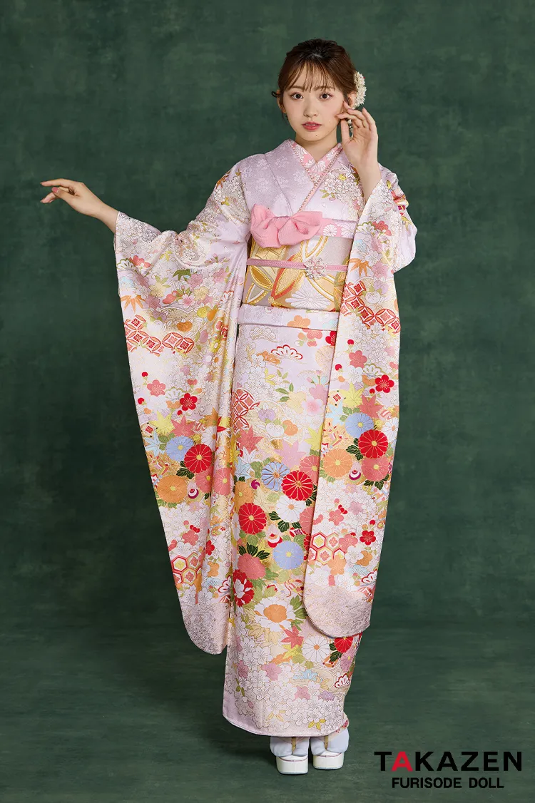 プレミアム古典 青柳/最高級手描友禅 ピンク/薄い色 菊柄 かわいらしい