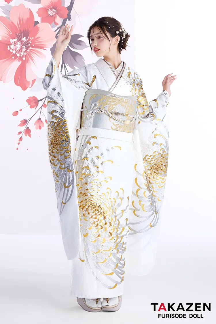 最新作粋古典 白金 乱菊柄/大柄 最高級金彩刺繍友禅 かっこいい きれい