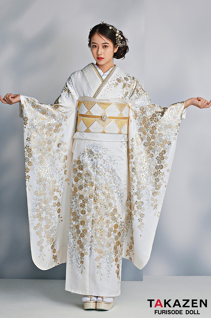 振袖 刺繍 銀彩 ストーン 牡丹 紋意匠 身丈169cm 撥水加工済 振袖 刺繍