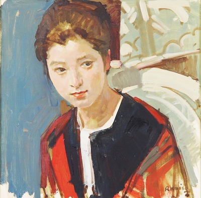 小磯良平、女の肖像、高級石版画集一部、版上サイン入、額付 小磯良平