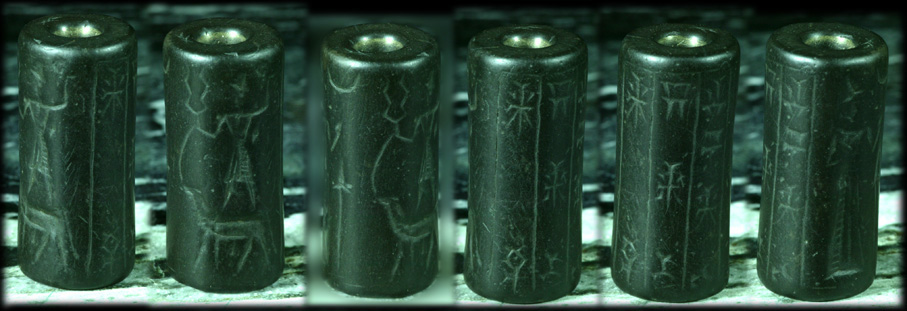 古代バクトリア 石製『人獣戦い』円筒印章シリンダーシール 印材 提げ