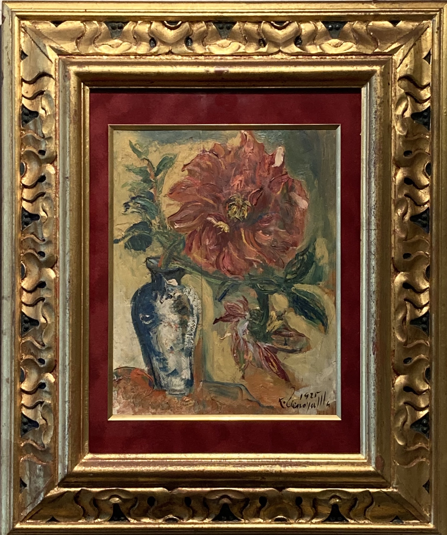 上野山清貢作「花」額56×47￼×6絵31×24cm F5サイズ