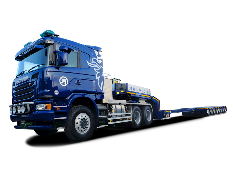 8軸伸縮舵切昇降装置付油圧トレーラー｜河野トラック株式会社