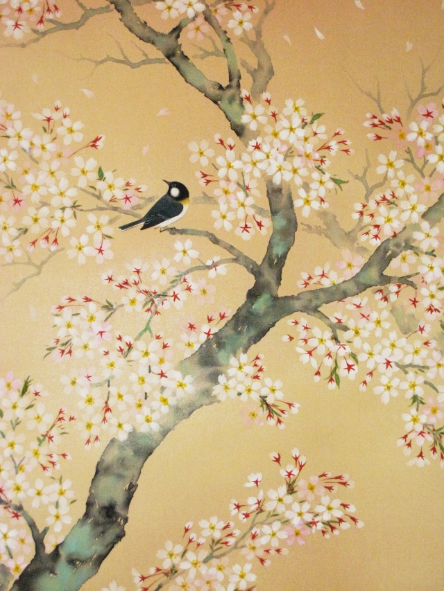掛け軸 桜に小鳥◇浅井新明（真作・新品）