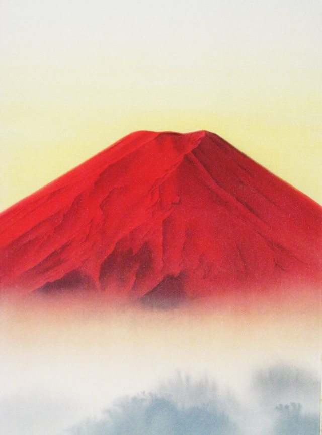 掛け軸 赤富士山水◇高橋長流（真作・新品）