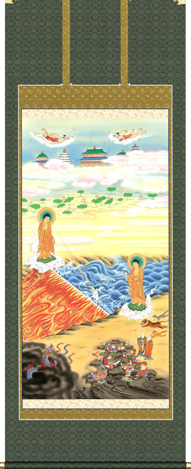 掛け軸 二河白道図 大幅仏画 (複製画・新品) 桐箱・タトウ箱入り