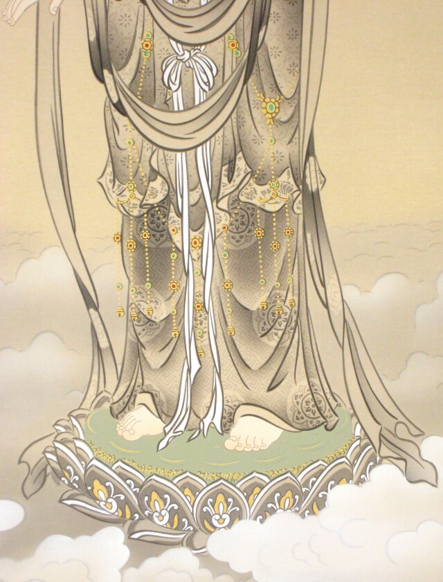 掛軸 星観『雲上観音』仏画 絹本 肉筆 共箱付 掛け軸 a12198 掛軸 星観