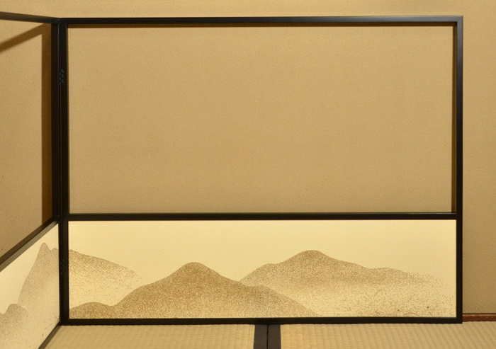 茶道具 堀内宗完 宗匠 自筆 曳舟図 如心斎好 腰風風炉先屏風 黒缘書付