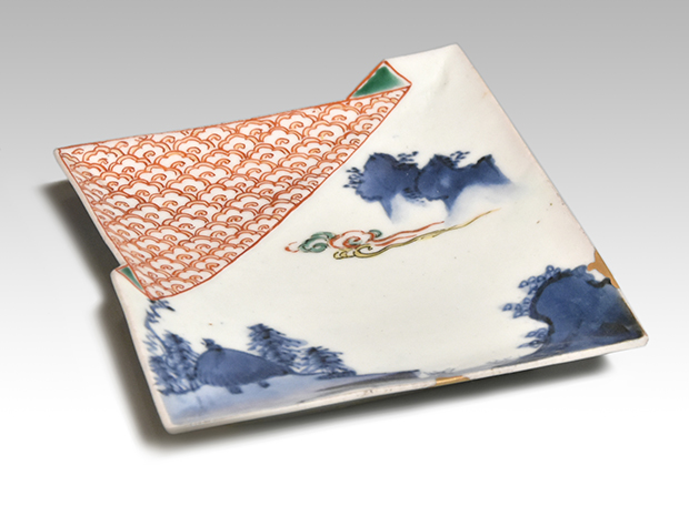 皿 九谷 鹿文様 色絵 古九谷 江戸 訳あり ニュウ 皿 九谷 鹿文様 色絵