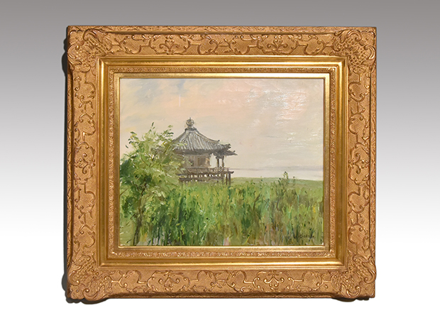 モネ 油彩 肉筆『風景画』表サイン 画廊シール F12号 額装 b551 モネ