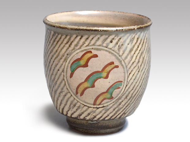 ∇花∇人間国宝「島岡達三」作 柿釉赤絵方瓶 共箱付