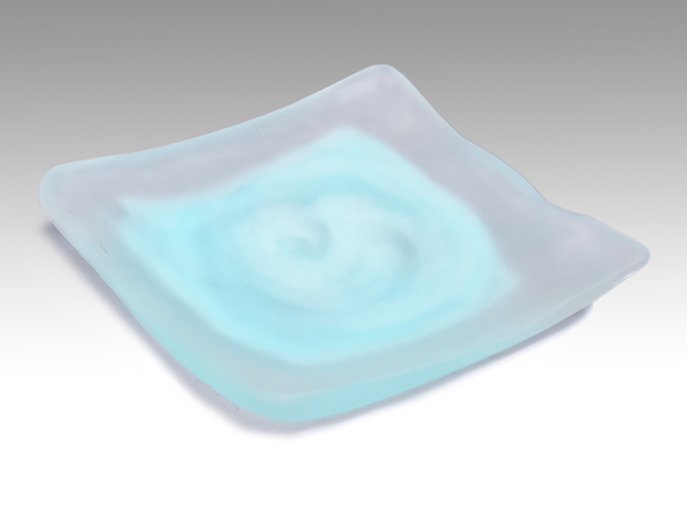 藤田喬平(作) 手吹 浅葱 四方皿 5枚 共箱 文化勲章 | 古美術ささき