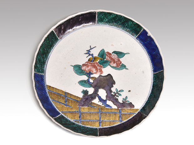 青手古九谷椿文中皿 江戸時代初期 | 古美術ささき