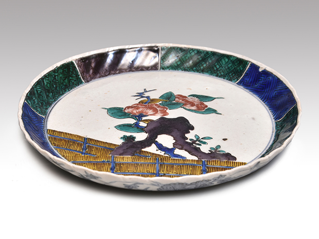 青手古九谷椿文中皿 江戸時代初期 | 古美術ささき