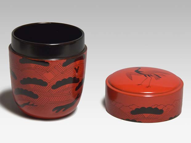 曙棗 鈴木表朔（作）共箱 裏千家 淡々斎在判箱書 仕覆「捻梅唐草緞子