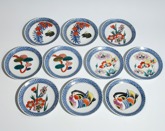 北出塔次郎(作) 金彩色絵 絵変り銘々皿 10枚 | 古美術ささき