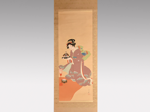 山田秋畝 絹本縦幅 「雛まつり」 共箱 美人画 | 古美術ささき