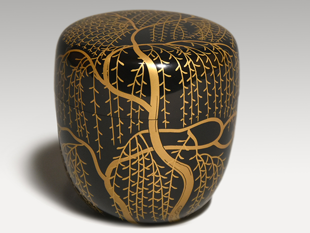 蒔絵 竹立棗 見返時鳥 金彩 漆工芸 共箱 茶道具 伝統工芸 佳