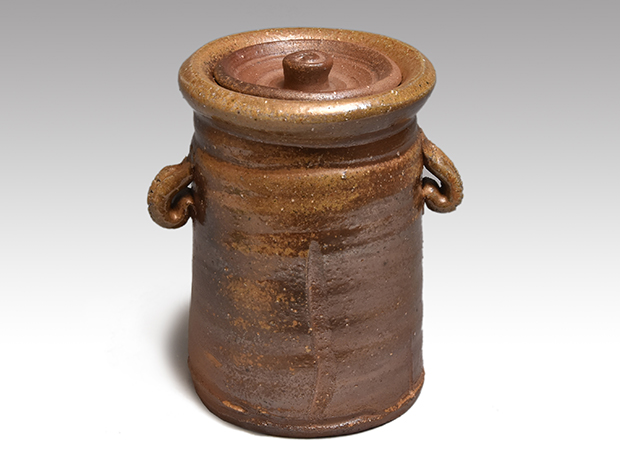 伊部耳付矢筈口細水指 金重道明（作）共箱 | 古美術ささき