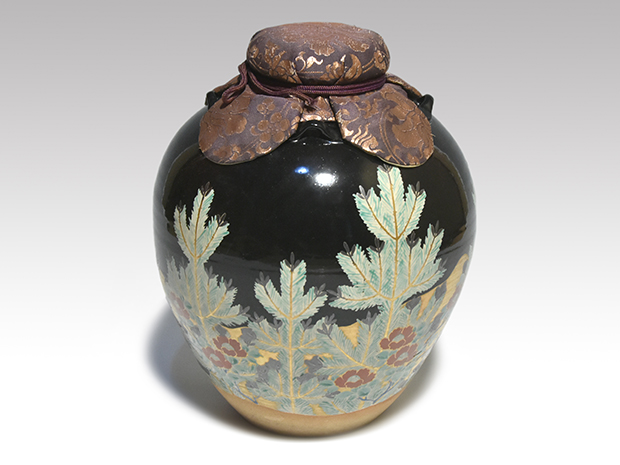茶壷・飾壷 仁清(摸) 大形 色絵金彩若松図 八田円斎(作) 共箱 淡々斎箱