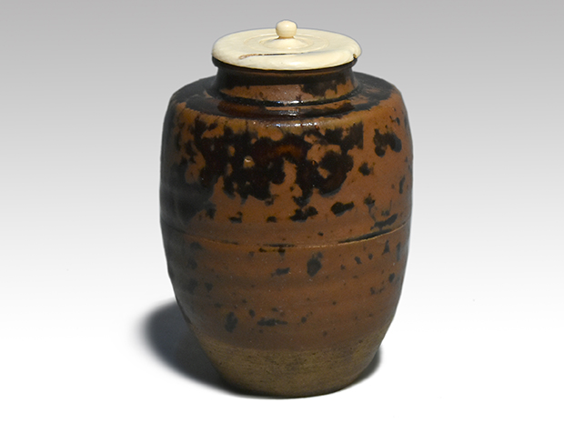 c208 茶入 ぎやまん 葡萄 北一硝子 共蓋 牙蓋付 木箱 茶道具 古物