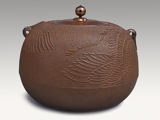 双鶴地紋 宝珠釜 和田美之助(作) 共箱 炉用 | 古美術ささき