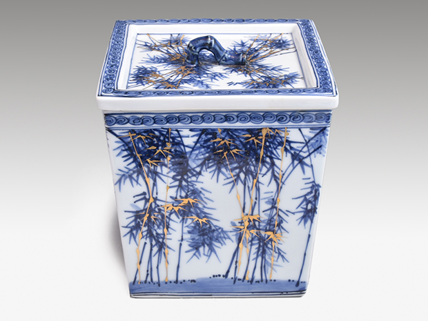 九谷焼 作家もの 青磁 水指 堂前忠正 茶道具 漆塗蓋付 共箱 九谷焼