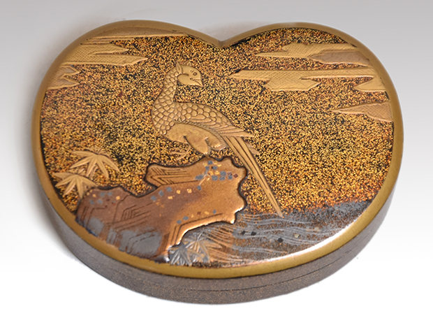 梨地 岩に山鳥蒔絵香合 州浜形 江戸後期 | 古美術ささき