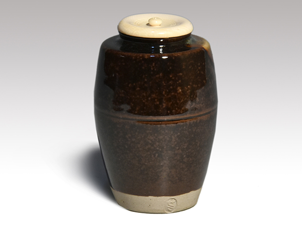 茶道具 膳所焼 陽炎園造 淡海ぜぜ 茶入 仕覆付 共箱 V