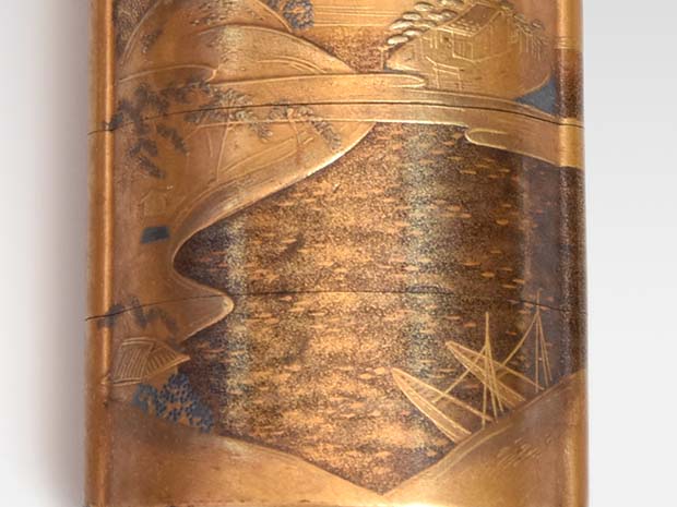 印籠 山水楼閣図蒔絵 象牙獅子根付 江戸後期 | 古美術ささき