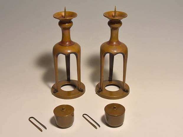 宣徳小燈 燭台一対(2台) 江戸時代 金屋五郎三郎(作) 共箱 | 古美術ささき