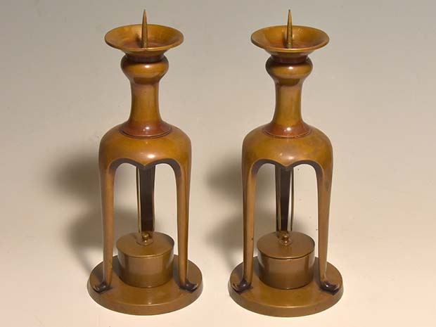 宣徳小燈 燭台一対(2台) 江戸時代 金屋五郎三郎(作) 共箱 | 古美術ささき