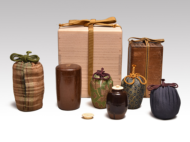 唐物茶入 銘「常陸帯」 内箱 時代挽家 挽家仕覆 元箱 牙蓋2 仕覆2