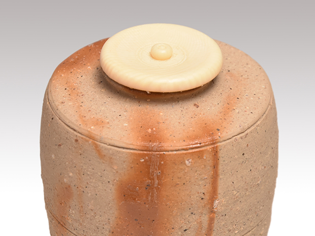 備前 火襷 肩衝茶入 木村陶峰（作） 共箱 牙蓋 仕覆（唐草文モール）未