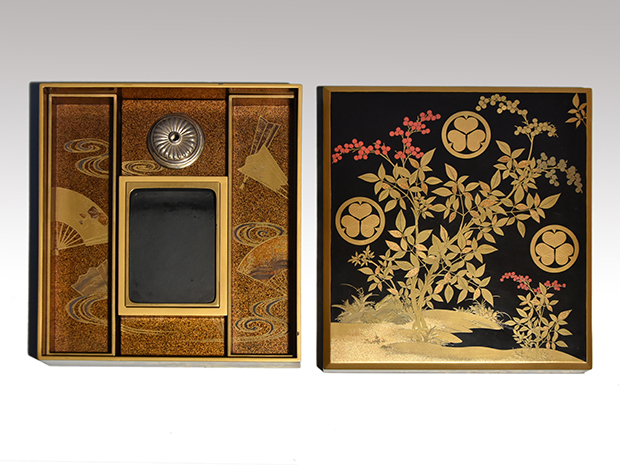 蒔絵盆【踊り桐蒔絵】江戸時代孫六作二枚組共箱【時代物】【希少品