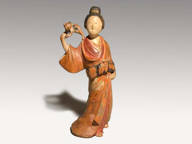極上置物時代物元禄美人天然素材アンティーク和彫骨董飾り物古美術品