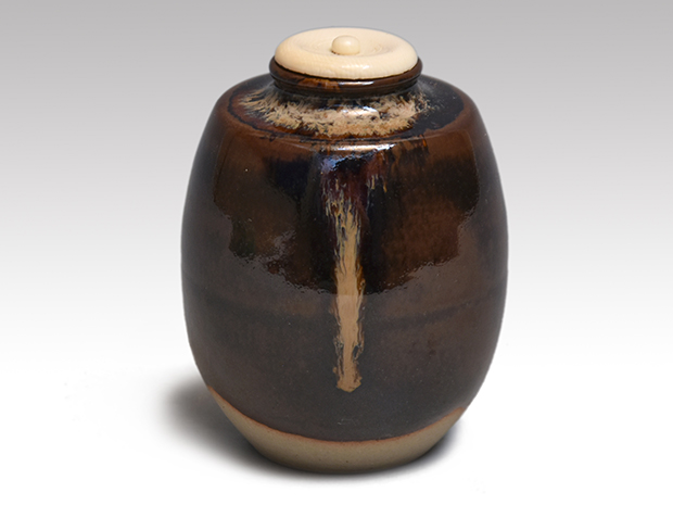 桶谷定一 茄子茶入 共箱 仕覆付 /茶道具 茶器 花唐草 格子 金襴