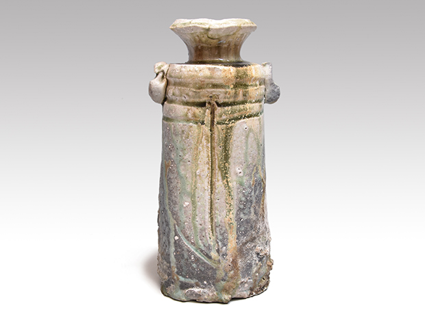 三浦竹軒】 倣古伊賀窯 耳付花瓶 花入 花器 共箱付 在銘 古美術品 骨董