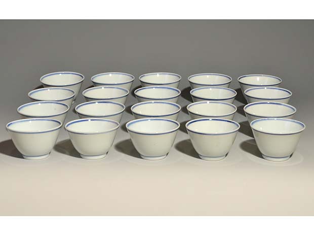 煎茶道具 夜寒焼 凌古堂造 引分 番茶碗 九客 合計18客 共箱 M R4403