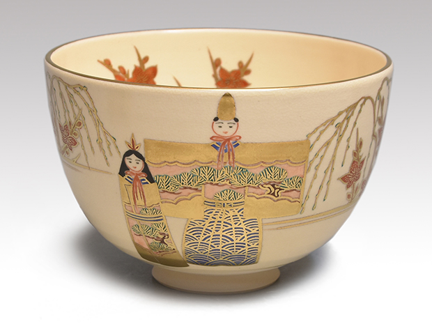 のらぴねこ 清閑寺窯 杉田祥平造 色絵仁清瀬田川 茶碗 共箱 V 6688 の