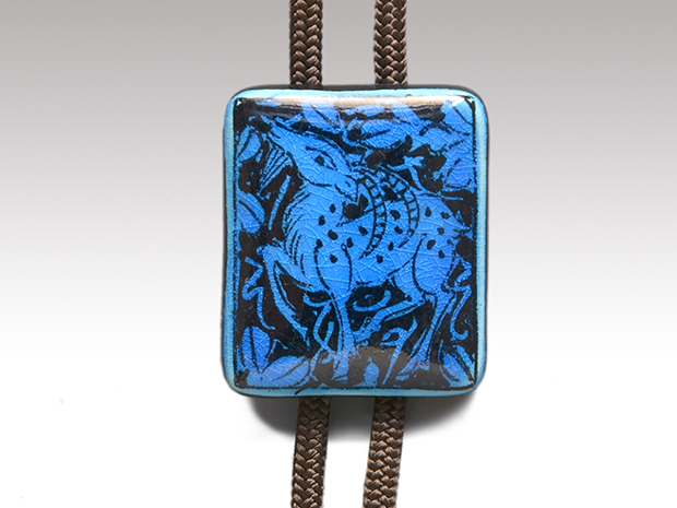 加藤卓男(作) 青釉山羊文陶板入りループタイ 共箱 人間国宝 | 古美術ささき