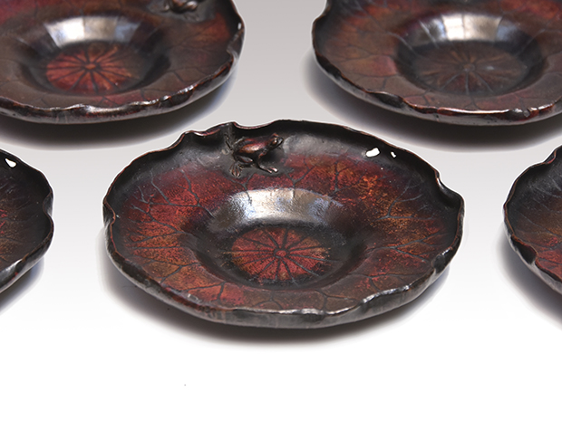 斑紫銅 蓮葉形茶托 五枚 三浦研斎(作) 共箱 | 古美術ささき