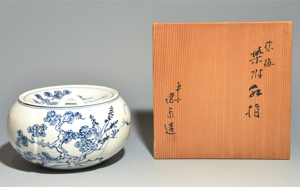 茶道具 紫翠窯 三代 西村徳泉造 染付 竹文 蓋置 共箱 V 8379 茶道具 紫